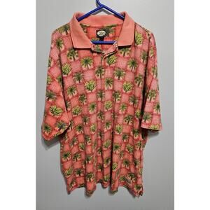 Tommy Bahama Men's Size XXL Salmon Palm Tree Pattern 100% Cotton Polo Shirt